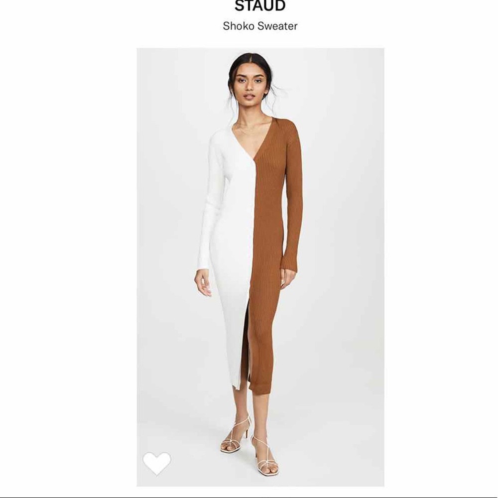 STAUD Two-Tone White and Brown Dress